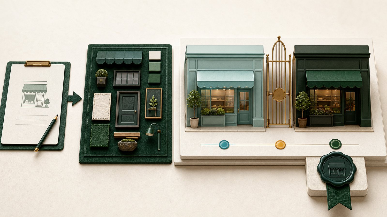 A design request becoming a controlled storefront revision before publication.